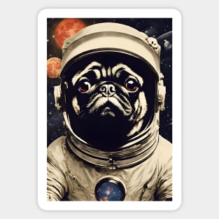 Cute Astronaut Pug in Space Vintage Surreal Collage Art Sticker